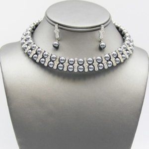 Grey Pearl w/Rhinestone Accent Collar